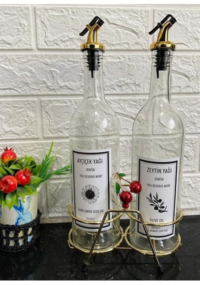 Altın Standlı Kiraz Figürlü 750ml Şeffaf Şişe Altın Akıtıcılı Eti