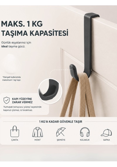 Beylini 10'lu Pratik Askı Kapı Banyo Mutfak Düzenleyici Askı Seti Pratik Kanca Askılık Basit Pratik Tak Çıkar Antrasit