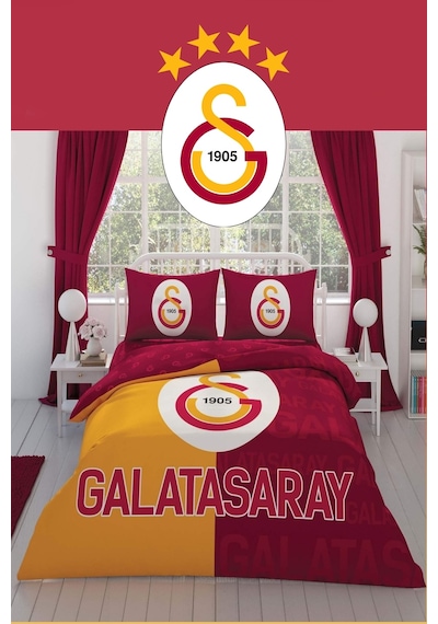 Lisanslı Galatasaray Parçalı Logo Pamuk Çift Kişilik Nevresim Takımı Çok Renkli Renkli