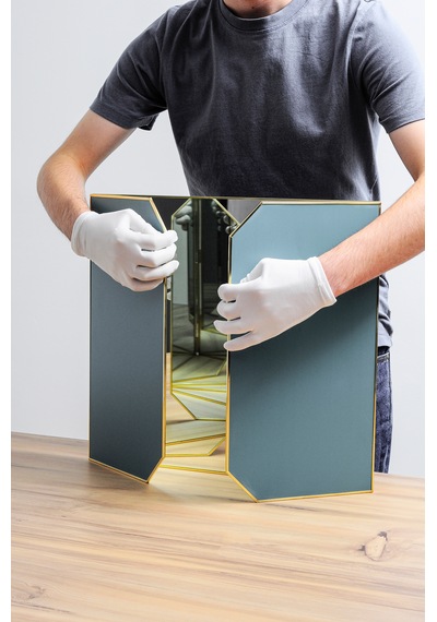 Makyaj Aynası Masaüstü Büyük Pirinç Gold 100x45cm Gold