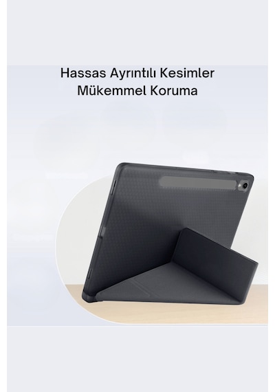 Galaxy Tab S10 Fe Plus Uyumlu 13.1 İnç Kalem Bölmeli Standlı Tri Folding Tablet Kılıfı Kapaklı Kılıf Lila