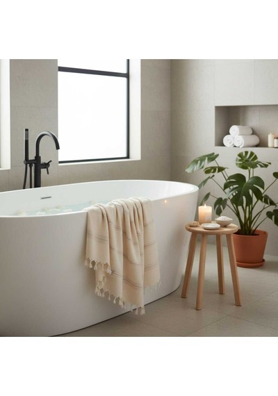 Pamuk , Yumuşak , Lüks Banyo Havlusu Peştamal 100 X 180 Cm - Kum Çok Renkli