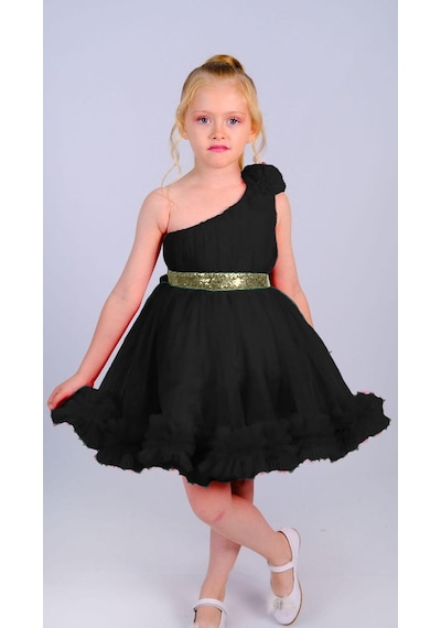 Mnk Baby & Kids Tek Omuz Kız Çocuk Abiye Mnk0599 Siyah
