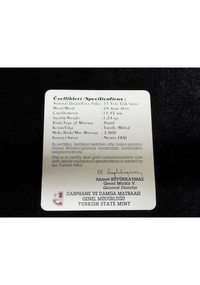 Darphane 2003 Nemrud Altın Hatıra Sikkesi Proof Baskı 24 Ayar Sertifikalı