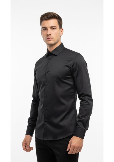 Plus Scorpion Erkek Klasik Slim Fit Gömlek Nefes Alan Kumaş, Şık Ofis Gömleği, Beyaz/siyah Siyah