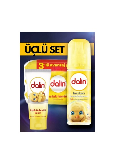 Dalin 3'lü Bebek Bakım Seti Islak Mendili 56'lı 3'lü Paket - Bebek Kolonyası 150 Ml - Pişik Kremi