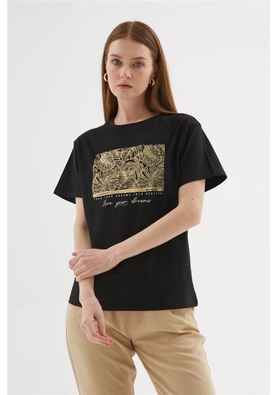 Fashion Friends Baskılı Taşlı Kadın Bluz 25y0062k1 Siyah
