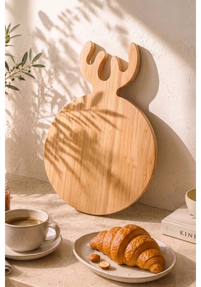 Geyikli Bambu Sunum Kesme Tahtası 32 Cm Kayın