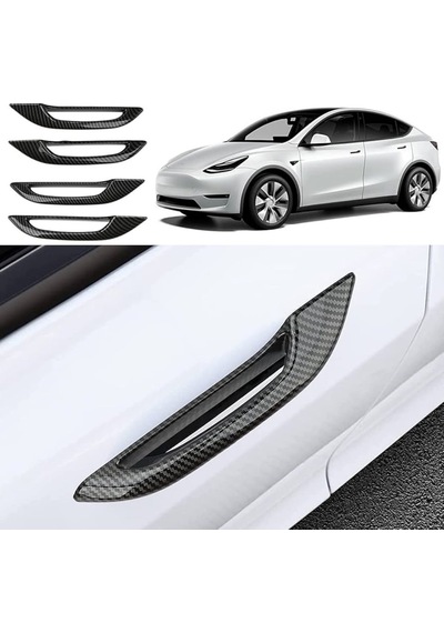 Tesla Model Y - Model 3 Kapı Antifiriz Kolları - Mat Siyah Karbon Kaplama - 4 Adet Set