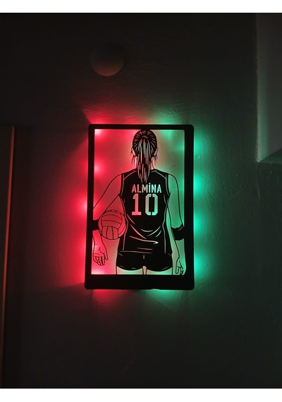 Kişiye Özel Voleybolcu Kız Led Işıklı Duvar Dekoru & Gece Lambası 40x25 Cm