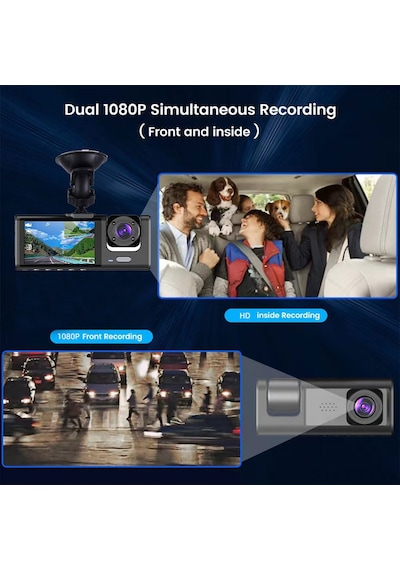Symbee 3'lü Kameralı 1080p Dvr Araç Kamerası - Gece Görüşü, Döngü Kayıt, Geniş Açı, 2 İnç Ekran, Wifi Bağlantılı