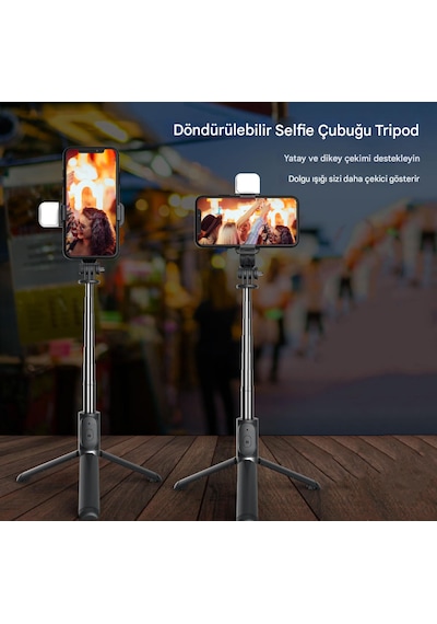 Q07 Selfie Çubuğu Led Işıklı Tripod Bluetooth Kumadanlı100 Cm