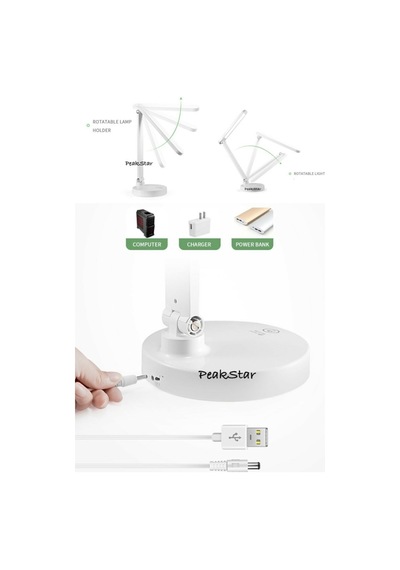 Ps-1912 Şarjlı Dokunmatik Led Masa Lambası 3 Renk Tonlu, Ayarlanabilir Parlaklık, Usb Kablolu Beyaz