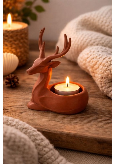 Dekoratif Geyik Mumluk Tealight Mumluk Balkon Sehpa Masa Üstü Ev Dekoru 11.5 Cm