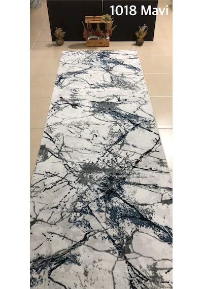 Arbese Kaymaz Taban Halı Koridor Antre Mutfak Yatak Odası Kesme Jel Yolluk Mavi/Renk Halı Mavi-1018