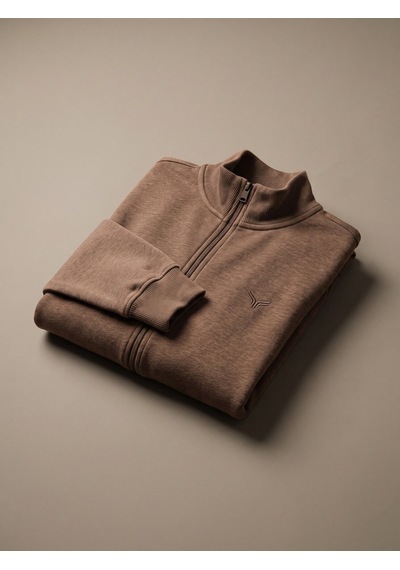 Maccali Erkek Kahve Büyük Beden Pamuklu Fermuarlı Sweatshirt Kahverengi