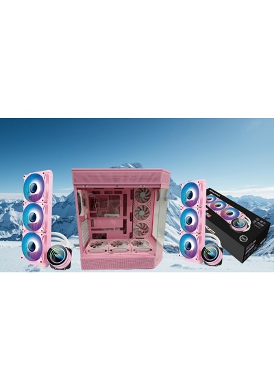 Zoko Tank 7x12 Cm Kumandalı Argb Fan Temper Camlı Oyuncu Bilgisayar Kasası Pembe Ve 360mm Sıvı Soğutma Set