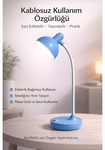 Beyaz Led Masa Lambası, Şarjlı, 3 Kademe Işık, Dokunmatik Kontrol, Akrobat Diğer
