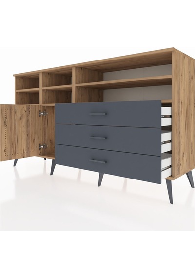 Kronos Konsol 8 Raflı 3 Çekmeceli Tek Kapaklı 176x59x99 Çam-çam/ Çam-çam/antrasit