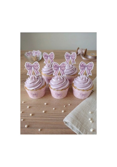 12 Li Pembe Kurdele Cupcake Süsü