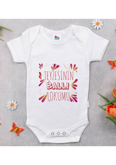 Bk Gift Bk Kids Teyzesinin Ballı Lokumu Tasarımlı Beyaz Bebek Body Zıbın-1 Çok Renkli