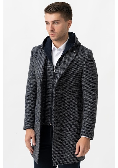 White Stone Ancona 4024 Slim Fit Kapüşonlu Ceket Yaka Pamuklu Kaban Laci-Laci Lacivert
