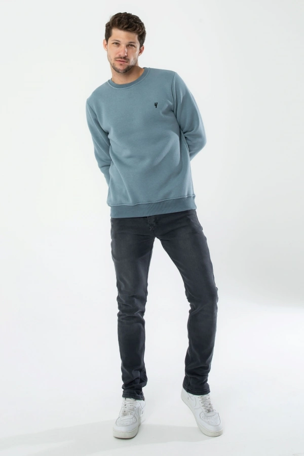 Yxc Trend Maker Erkek Pamuklu Içi Polarlı Nakışlı Relaxed Erkek Sweatshirt Tek Üst Mint