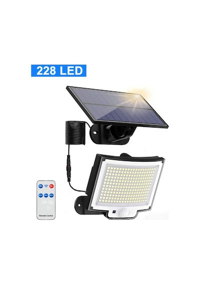 Etashop 228 Led Güneş Enerjili Sensörlü Dış Mekan Lamba Uzaktan Kumandalı Ip65 Projektör Bahçem Gara Çok Renkli