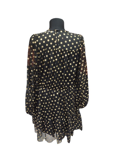Darlin Moda Kadın Siyah Gold Puantiyeli Uzun Kollu Mini Elbise Dm80148 Siyah