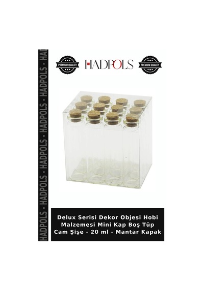 Delux Serisi Dekor Objesi Hobi Malzemesi Mini Kap Boş Tüp Cam Şişe - 20 Ml - Kapak