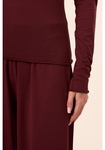 Zoor Ultra Soft Penye Modal Kayık Yaka Bluz Bordo
