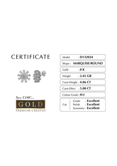 Beyaz Altın Sertifikalı Premium Created Markiz Taşlı Küpe