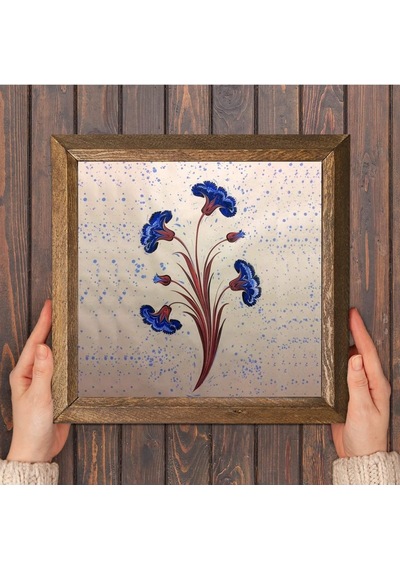 Lexroo Ebru Sanatı Taş Duvar Tablosu Ahşap Çerçeveli Duvar Dekoru Wall Art 25x25cm W1-242