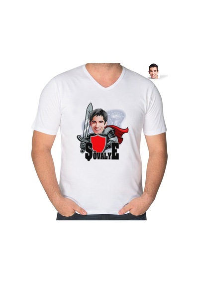 Abluka Online Kişiye Özel Şövalye Karikatürlü V Yaka Tişört-2