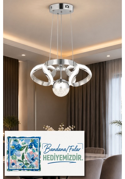 Çizgili Kasa Diana Power Led Avize Krom Modern Dekoratif Halka Tasarımlı Salon Ve Yemek Odası Aydınlatma 4175