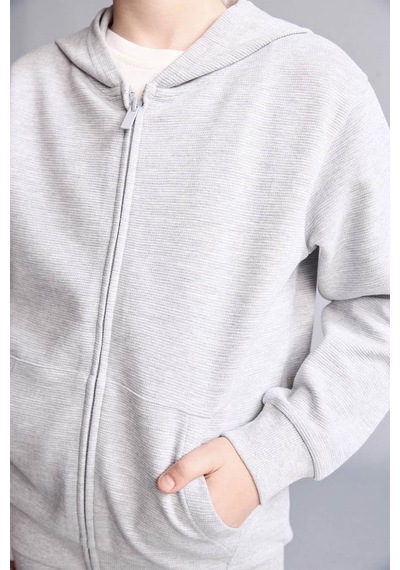 Defacto Kapüşonlu Basic Gri Erkek Çocuk Hırka H2847a8/gr377
