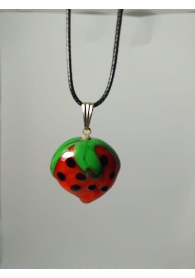 Balıkhediyelikfoto Handmade El Yapimi Murano Cam Kolye-Çilek Modeli Altın