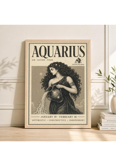 Kova Burcu Posteri, Su Taşıyıcı Astroloji Baskısı, Şık Burç Sanatı, Boho Yatak Odası Dekorasyonu