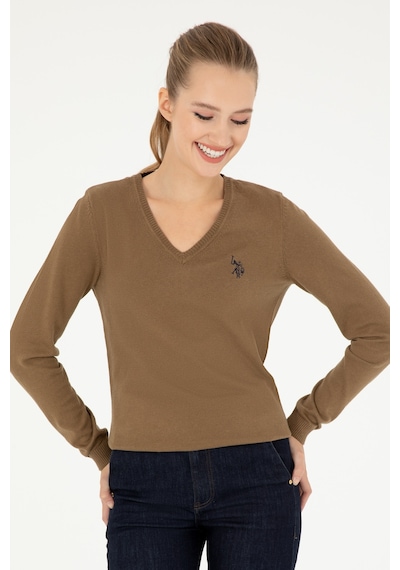 U.S. Polo Assn. Kadın Koyu Haki Melanj V Yaka Basic Kazak 50293542-VR126 U.S. Polo Assn. Kadın Koyu Haki Melanj V Yaka Basic Kazak 50293542-VR126