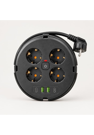 Güncelçarşı 4'lü Akım Korumalı Makaralı Priz 2 Metre Kablolu 2200w 1050j 2 X Usb, 2 X Type-c Girişli Açma Kapama Düğmeli Çoklu Priz 0 - 2 M