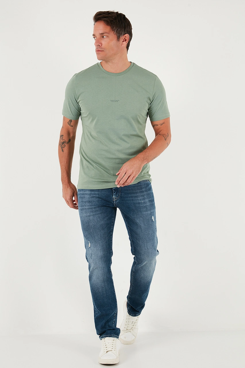 Buratti Yazı Detaylı Pamuklu Regular Fit Bisiklet Yaka Erkek T Shirt 59020203 Elma Yeşili