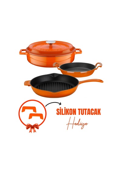 Lava Döküm Çeyiz Seti - Dayanıklı Ve Uzun Ömürlü Mutfak Seti Turuncu
