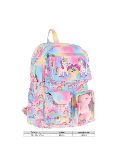 Kaukko Kız Çocuk Peluş Unicornlu İlkokul Okul Sırt Çantası - Pembe - L5243 Pembe