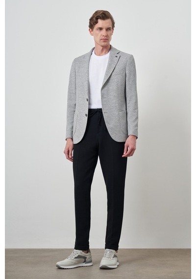 Morven Erkek Gri Keten Dokuma Desenli Slim Fit Mono Yaka Ceket 25ys002006100 Gri