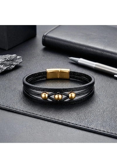 Moncuk Design Sarı Çelik Top Ve Siyah Deri Bileklik 33514b8d4