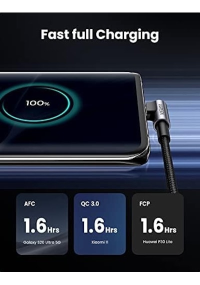 18w, Usb To 90 Derece Usb-a & Usb-c Kablo, 1 Metre, Siyah, Acbugn50941