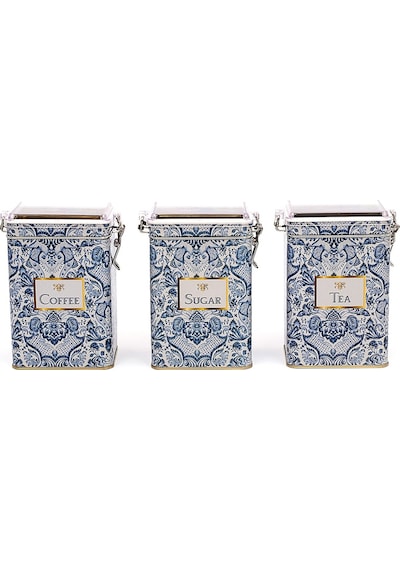 Azulejos Desenli Dikdörtgen Kilitli Saklama Kabı 3 Lü Set 7.5 X 10 X 15 Cm Tea, Coffee, Sugar Çok Renkli
