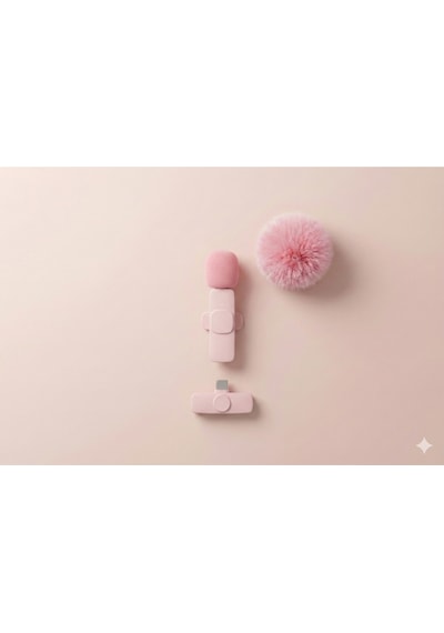 Pembe Kablosuz Yaka Mikrofonu Tekli Tak Çalıştır Ios Apple Uyumlu iPhone 6 8 Saat Kullanım 1 Adet