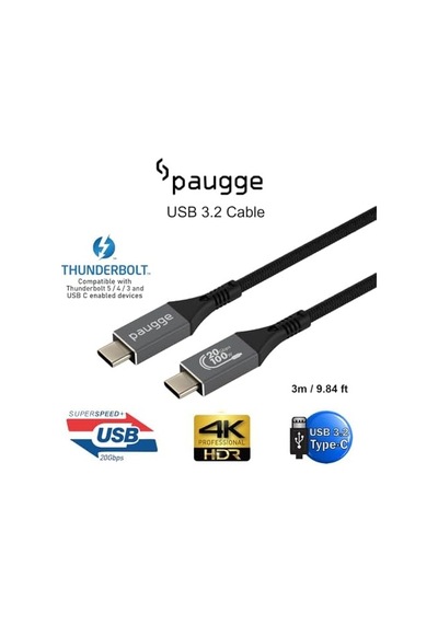 Usb 3.2 Kablo - 20gbps, Usb C Görüntü, Ses, Data Ve Şarj Kablosu - 4k 120hz/60hz, 2k 144hz, 1080p 240hz, Hdr 3 Metre