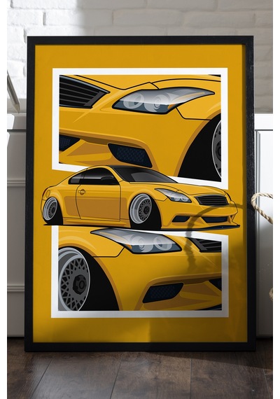 Infiniti G37 Coup Siyah Ahşap Çerçeveli Poster, Dekoratif Araba Duvar Tablosu
